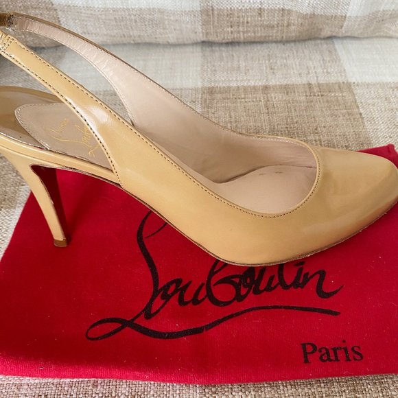 Christian Louboutin Shoes - Christian LouBoutin Nude 3.5" Heels with Strap